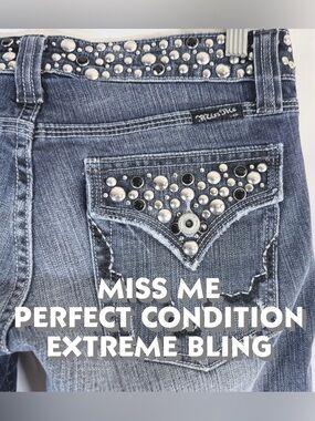 Miss Me “Anchorage” Skinny Fit Low Rise Jeans With Bling Flap Pocket Size 27